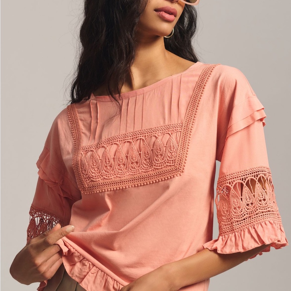 NWT Anthropologie Tiny Ruffled Top XL Peach